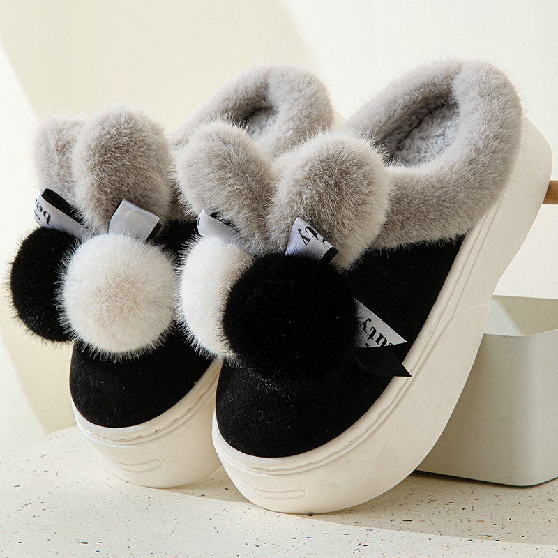cotton slippers women‘s winter new outdoor covered heel indoor home thick bottom cute furry fleece-lined warm confinement cotton shoes