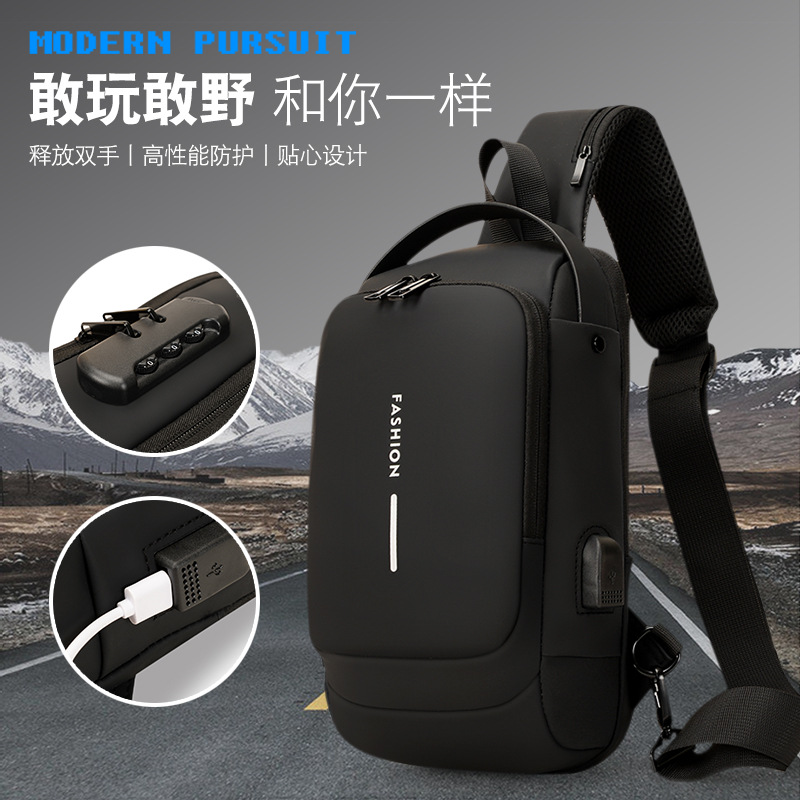 Cross-Border Waterproof Anti-Scratch Anti-Theft Password Lock Messenger Bag Oxford Cloth Sports Messenger Bags Shoulder Crossbody Men's Chest Bag