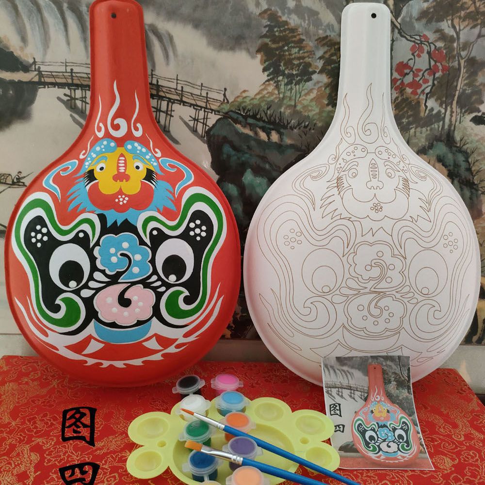 大号马勺葫芦社火国潮多款非遗手工新款脸谱带纹路白坯文创材