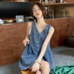 无袖背心牛仔连衣裙女夏季2025新款韩版宽松小个子休闲吊带短裙子