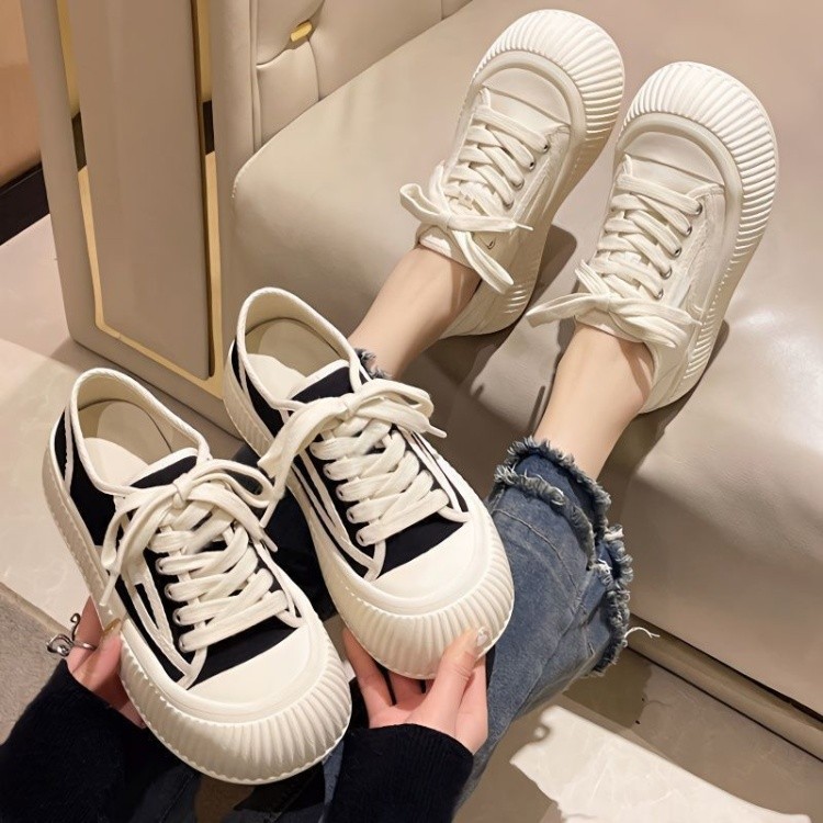 厚底帆布鞋女2024新款网红小白鞋百搭小众时尚低帮板鞋休闲运动鞋