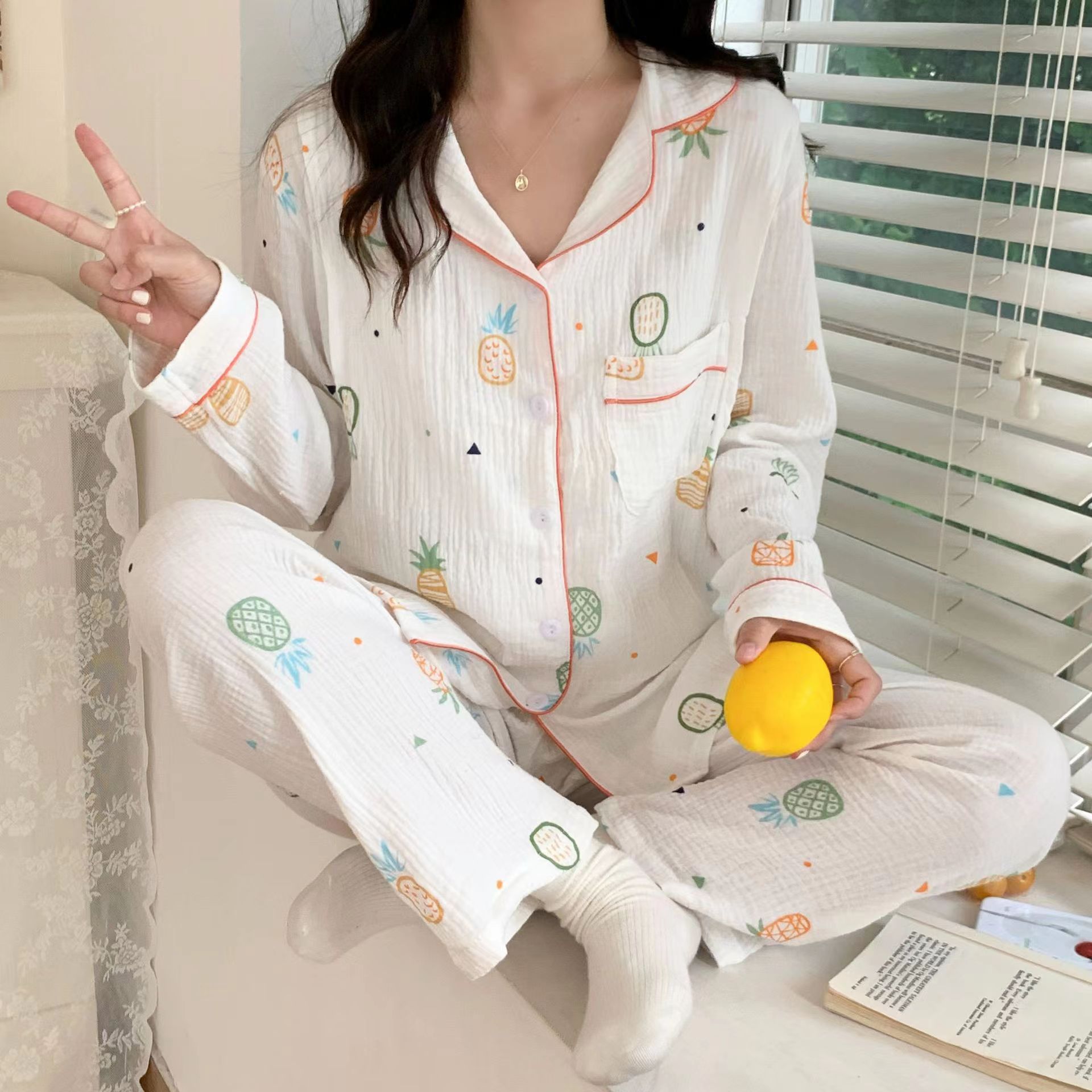 Confinement Clothing Summer Breastfeeding Thin Postpartum Maternity Pajamas Spring and Autumn Pure Cotton Gauze Nursing Homewear Sweat-Absorbent June 7