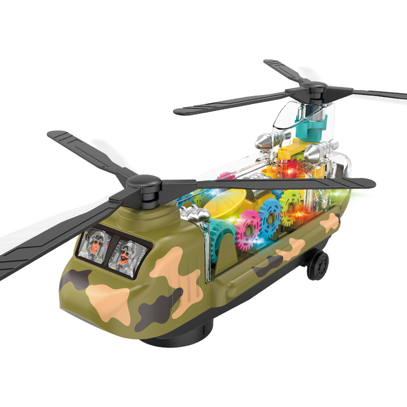 Wholesale Universal Transparent Gear Mechanical Electric Puzzle Model Small Aircraft with Light Music Children's Small Aircraft