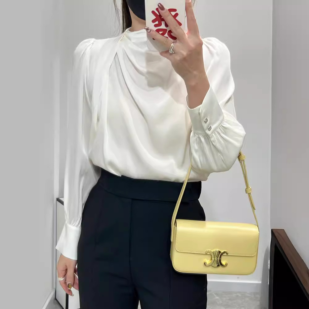 设计感荡领真丝桑蚕丝衬衫上衣 优雅气质女人味职业ol长袖衬衣潮