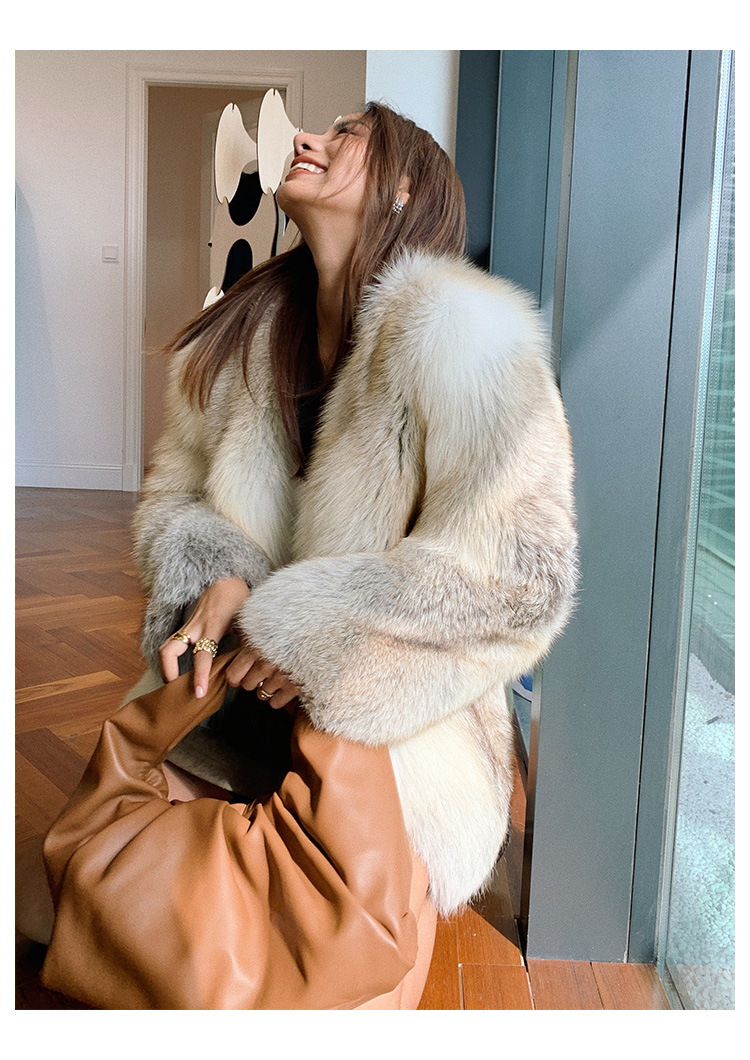 阿雅家日晖狐整皮狐狸毛大衣进口十字狐皮草外套中长领皮毛一体女