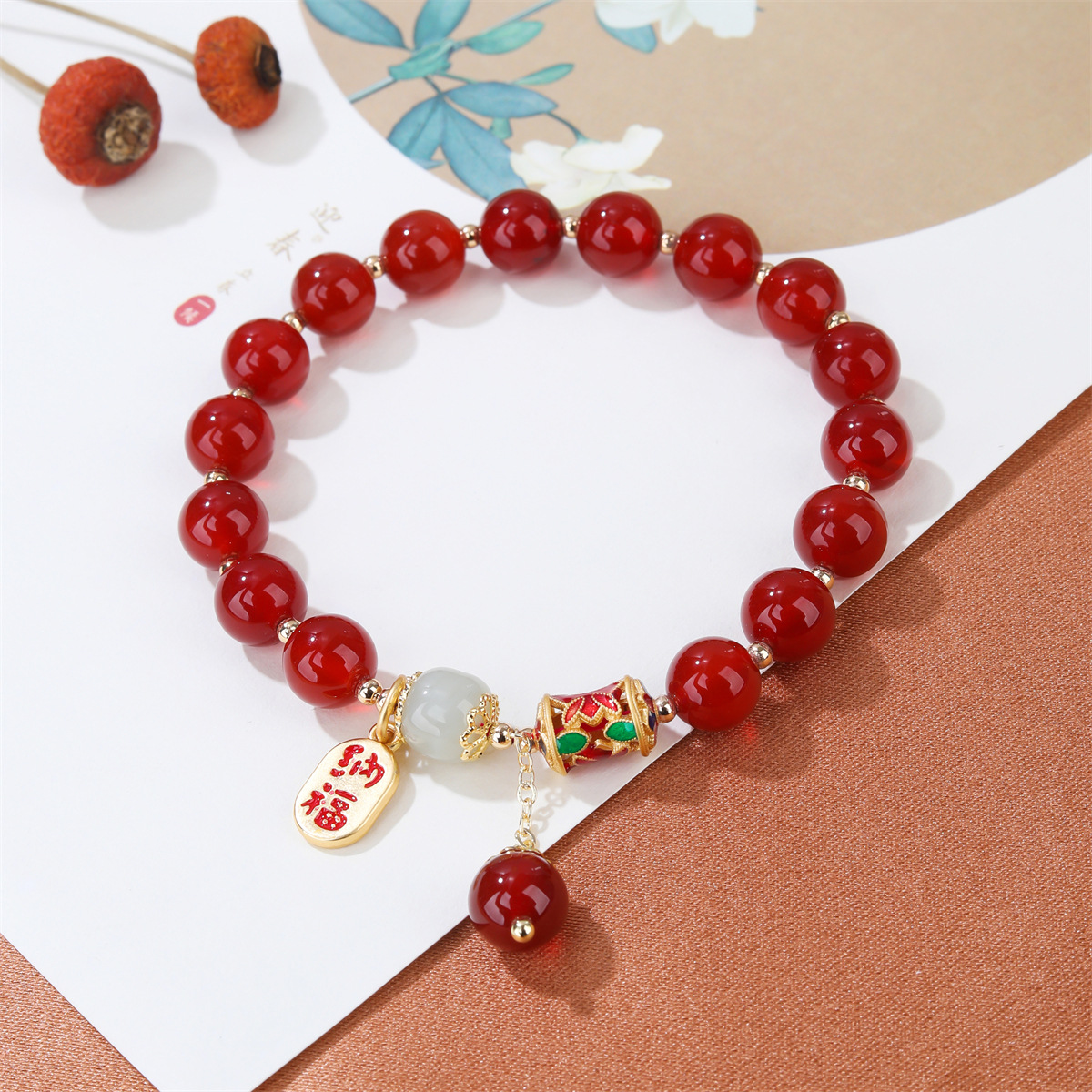 Natural Red Agate Bracelet for Women Wholesale Red Agate Single Circle Bracelet Color Retaining Copper Accessories Red Agate Fashion Drip