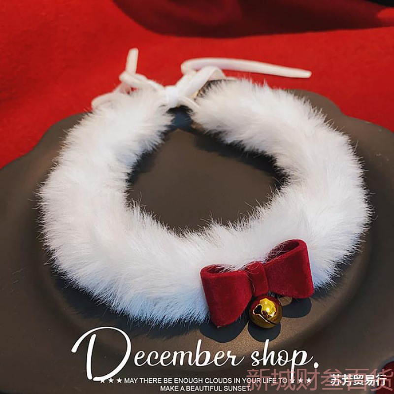 圣诞毛绒choker项链锁骨链女小铃铛蝴蝶结项圈颈链圣诞节脖子配饰