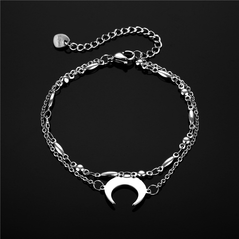 Amazon Trendy Jewelry Double-Layer Moon Titanium Steel Bracelet Female Fashion Net Red New Minimalist Design Crescent Bracelet