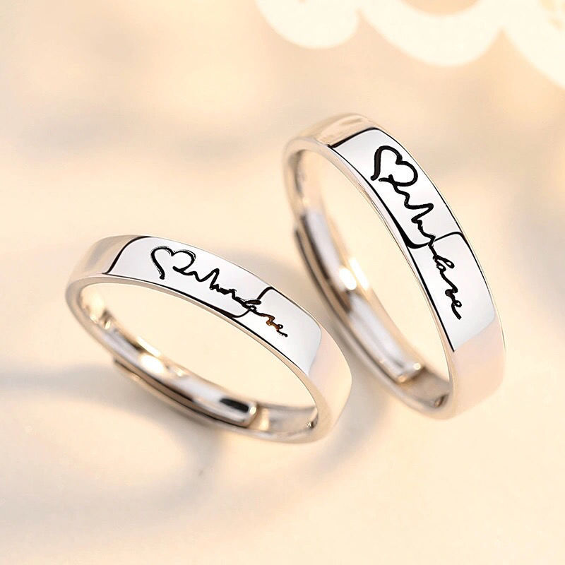 韩版简约创意个性可调节对戒心电图情侣戒指情人节礼物厂家批发