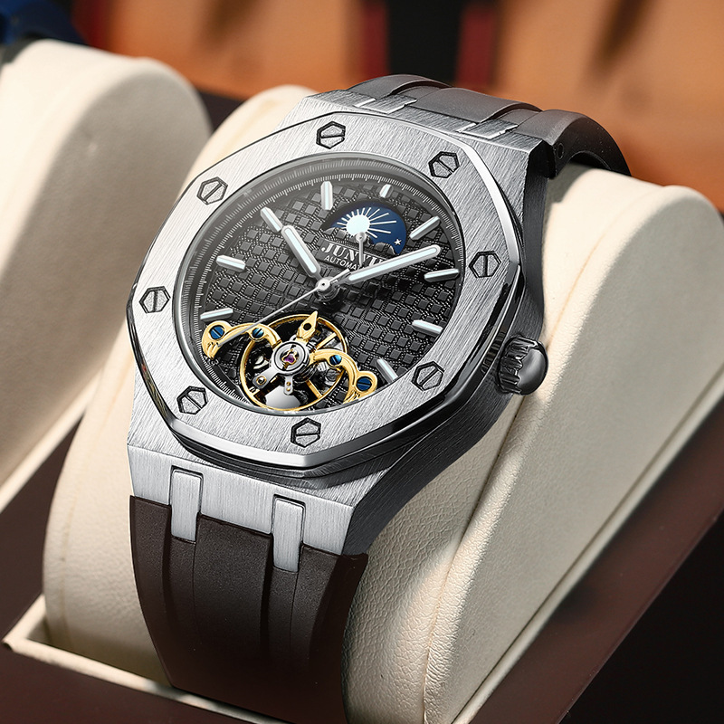 junyu新款陀飞轮全自动机械表国产品牌名牌防水男士手表防水夜光