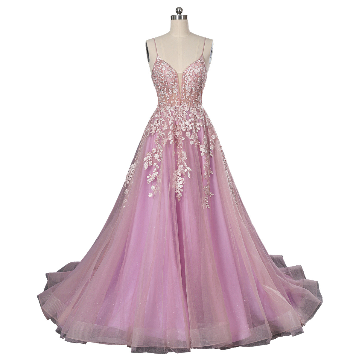 2022吊带轻婚纱旅拍简约超仙粉色拖尾显瘦户外婚礼草坪蕾丝礼服裙