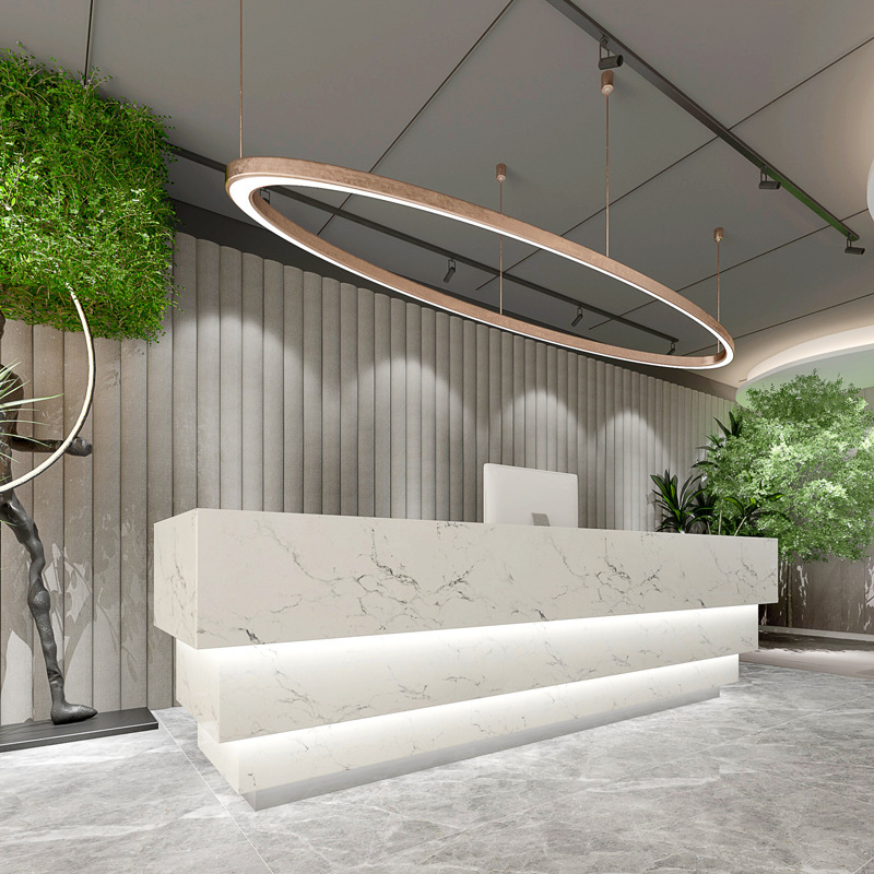 简约现代公司美容院前台接待台酒店会所仿大理石轻奢吧台收银台桌