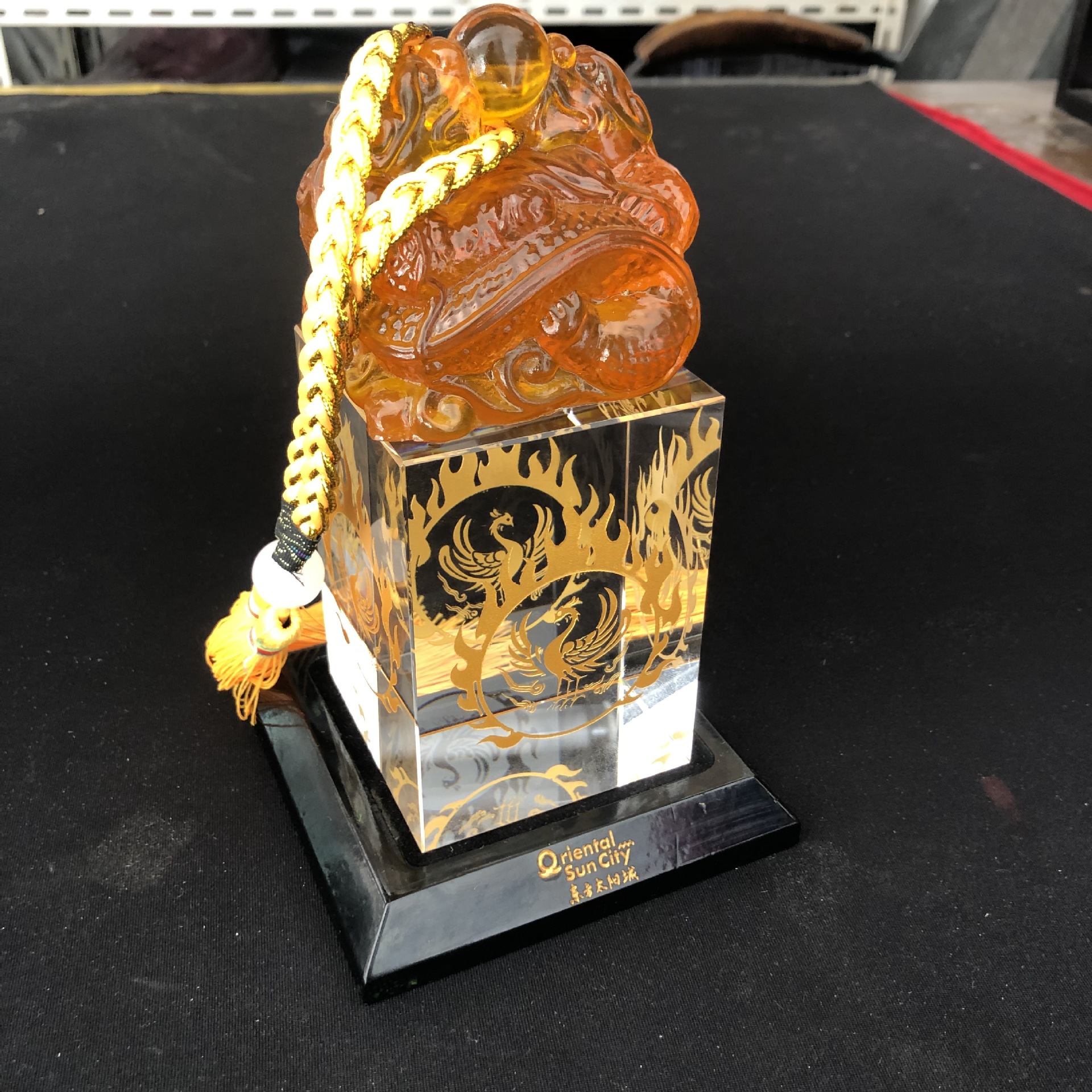 新款水晶黄金石摆件 石来运转礼品 点石成金工艺品 招财纳福