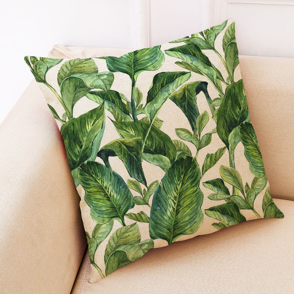 New Tropical Plant Printed Cotton and Linen Pillow Car Cushion Sofa Cushion Cross-Border Home Fabric Decoration Wholesale
