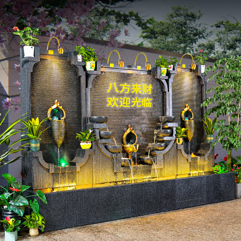 大型流水墙喷泉落地背景墙装饰品水幕墙景观开业公司庭院玄关摆件