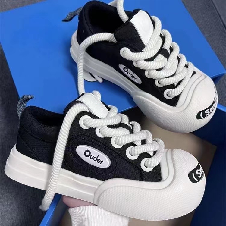 明星同款开口笑帆布鞋厚底整高丑萌大头休闲女鞋小白鞋板鞋直播爆