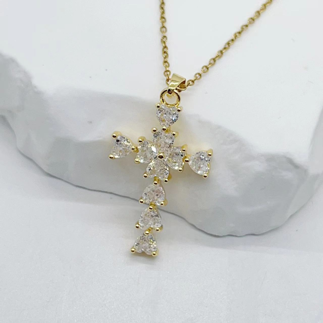 Europe and America Cross Border New Product Best-Selling Copper Zircon Cross Necklace Creative Fashion Fashionmonger All-Match Necklace Accessories