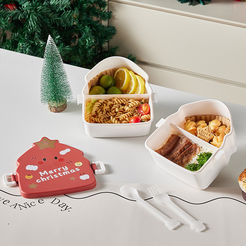 Christmas Tree Lunch Box Food Grade Microwaveable Heating Lunch Box Cross-Border Student Adult Sealed Partitioned Lunch Box