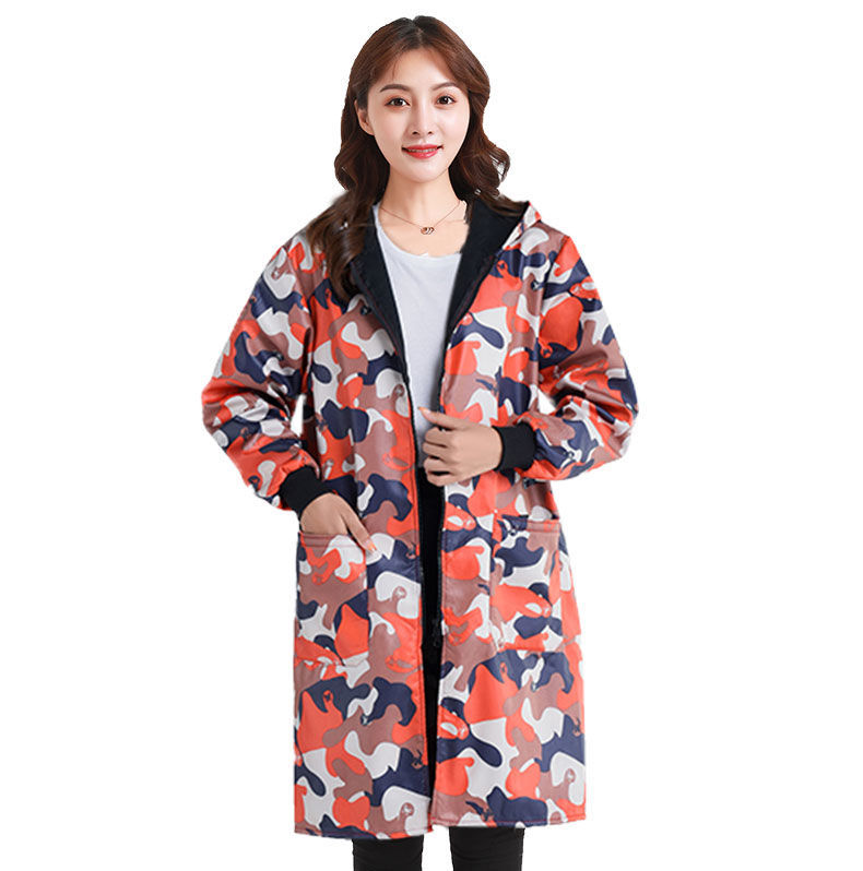 加绒罩衣成人女士男士厨房家用防水外套工作服长袖拉链大人围裙冬