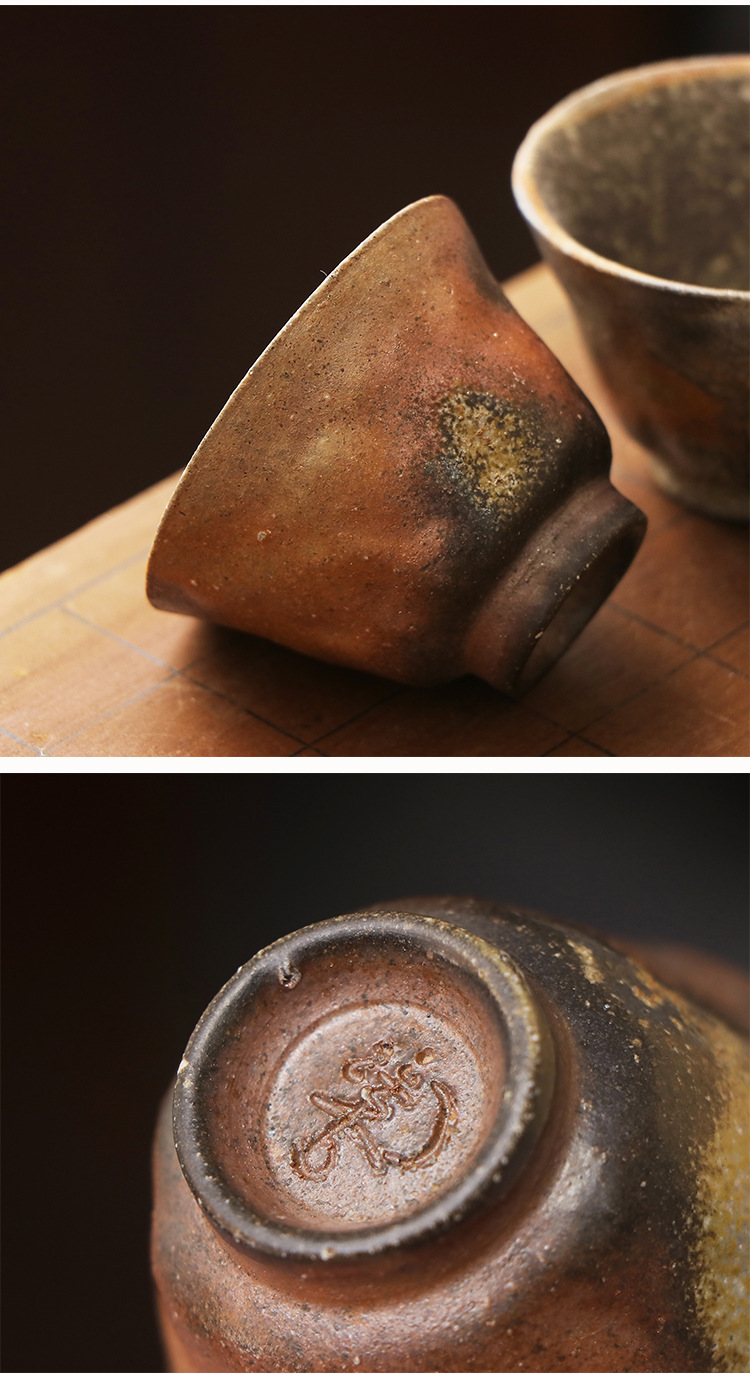 日本进口备前烧名家小西陶古柴烧素纹杯茶杯 主人杯水杯