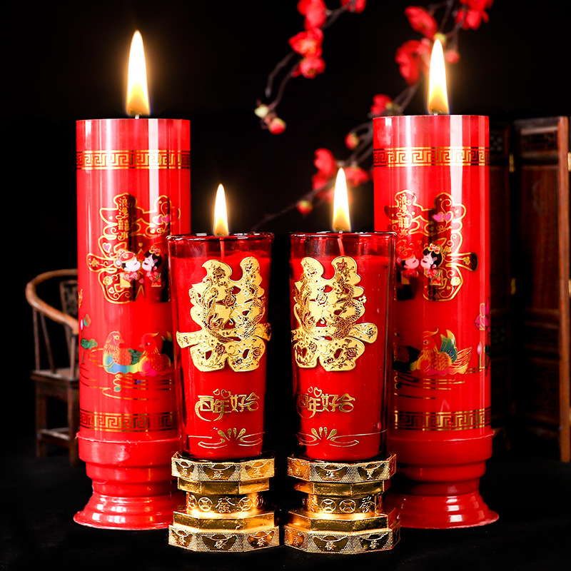 创意结婚礼蜡烛龙凤对烛玻璃杯防风喜烛复古婚庆婚宴双喜蜡烛一对