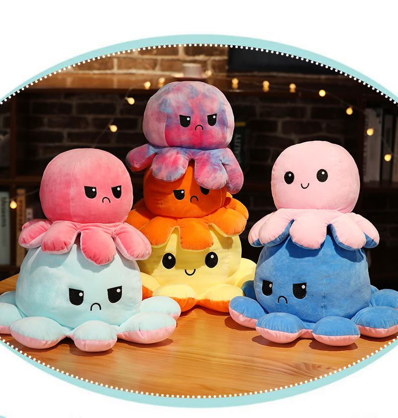 两面章鱼玩偶公仔双面翻转变脸生气小章鱼翻面八爪鱼娃娃毛绒玩具