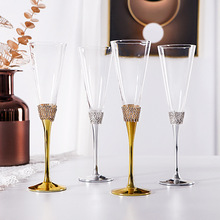香槟杯创意镶钻水晶玻璃高脚杯子婚礼宴庆对杯会所金色酒具礼品盒