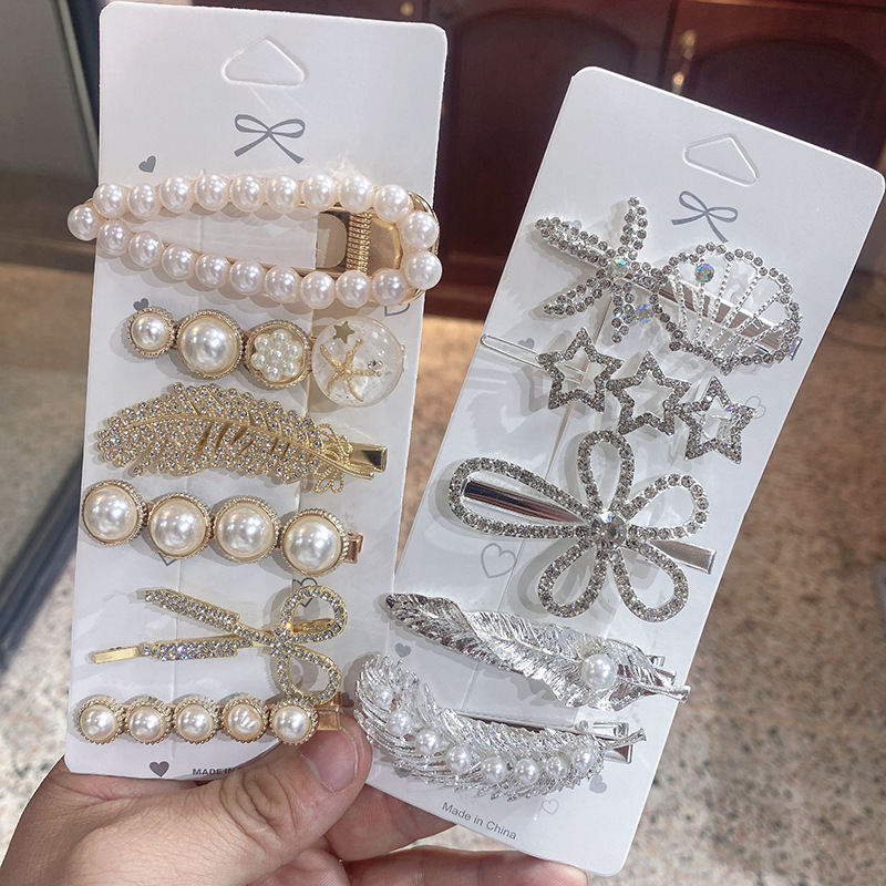 原创设计女式发饰网红珍珠发夹手工一字夹后脑勺发卡侧边流行头饰