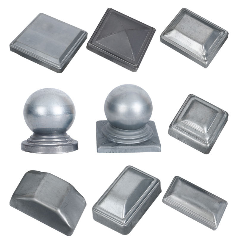 铁艺方管堵头护栏盖帽冲压封口柱帽顶盖围挡圆管球帽锌钢装饰柱头