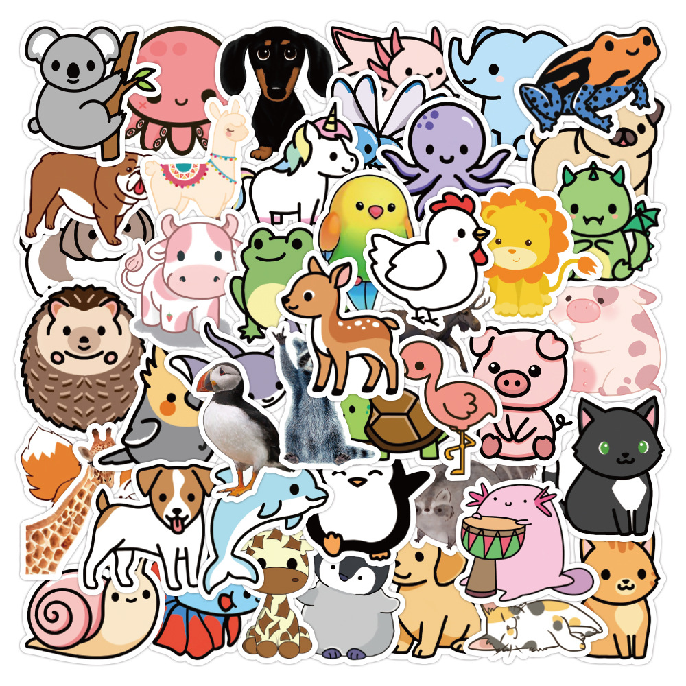 50-400张卡通可爱小动物贴画手机壳行李箱笔记本儿童文具手账贴纸