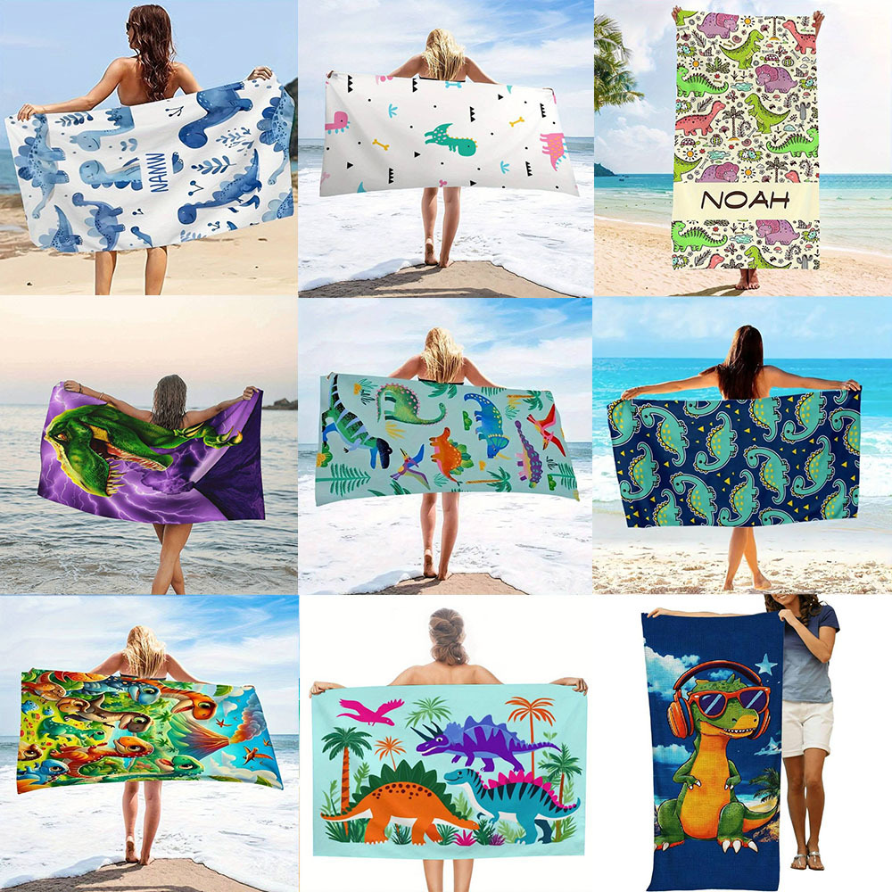 卡通恐龙沙滩巾浴巾批发超细纤维毛巾数码印花便携速干吸水浴巾
