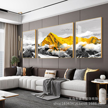 轻奢客厅装饰画沙发背景墙挂画码头风景山水画现代简约大气三联画