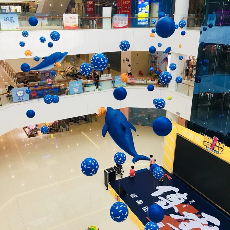 夏季美陈商场中庭吊饰道具购物中心售楼部汽车4s店海豚海洋热带鱼