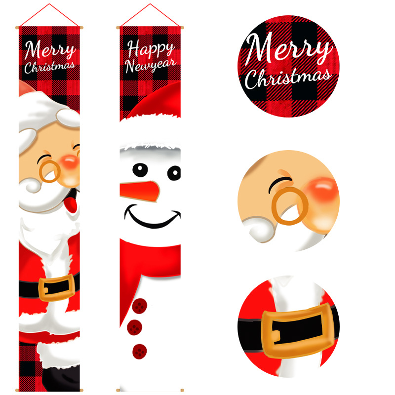 Cross-Border New Arrival Creative Cute Printing Elderly Snowman Door Curtain Couplet European and American Door Hanging Party Atmosphere Layout Supplies