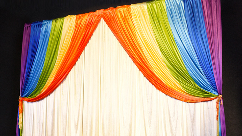 婚庆纱幔庆典活动七彩虹幕布幼儿园活动舞台背景生日迎宾区装饰