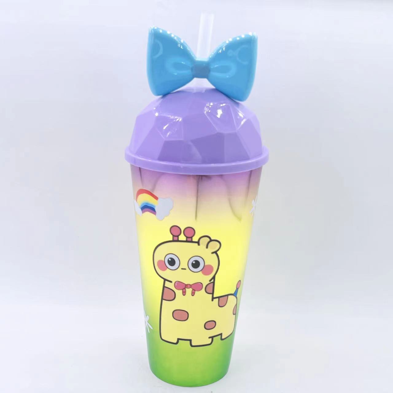 New Plastic Water Cup Creative Cartoon Animal Cup with Straw