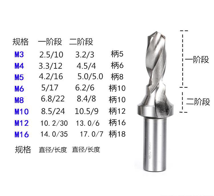 c型复合中心钻/攻丝阶梯钻钻头孔倒角m3 m4 m5 m6 m8 m10 m12