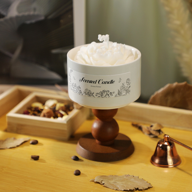 camellia modeling aromatherapy candle gift box creative ceramic candlestick handmade canned fragrance high sense girls‘ gifts