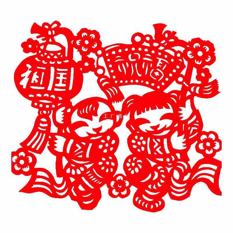迎国庆爱国主题剪纸作品我和我爱中国儿童艺术红色窗花中国风刻画
