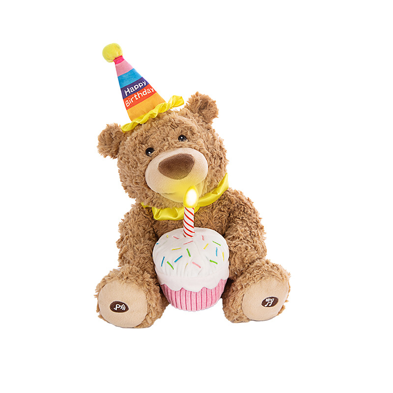 Cartoon Birthday Cake Teddy Bear Doll Electric Singing Bear Doll Children's Plush Toys Birthday Gift