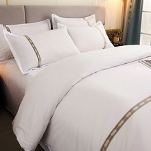 酒店四件套织带简约宾馆纯白被套床单三件套旅馆民宿布床上用品