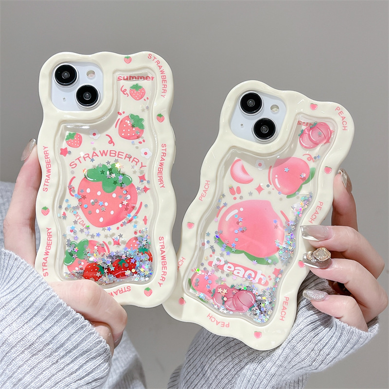 曲边流沙草莓桃子iphone15/14promax手机壳适用13/14pro苹果11/12