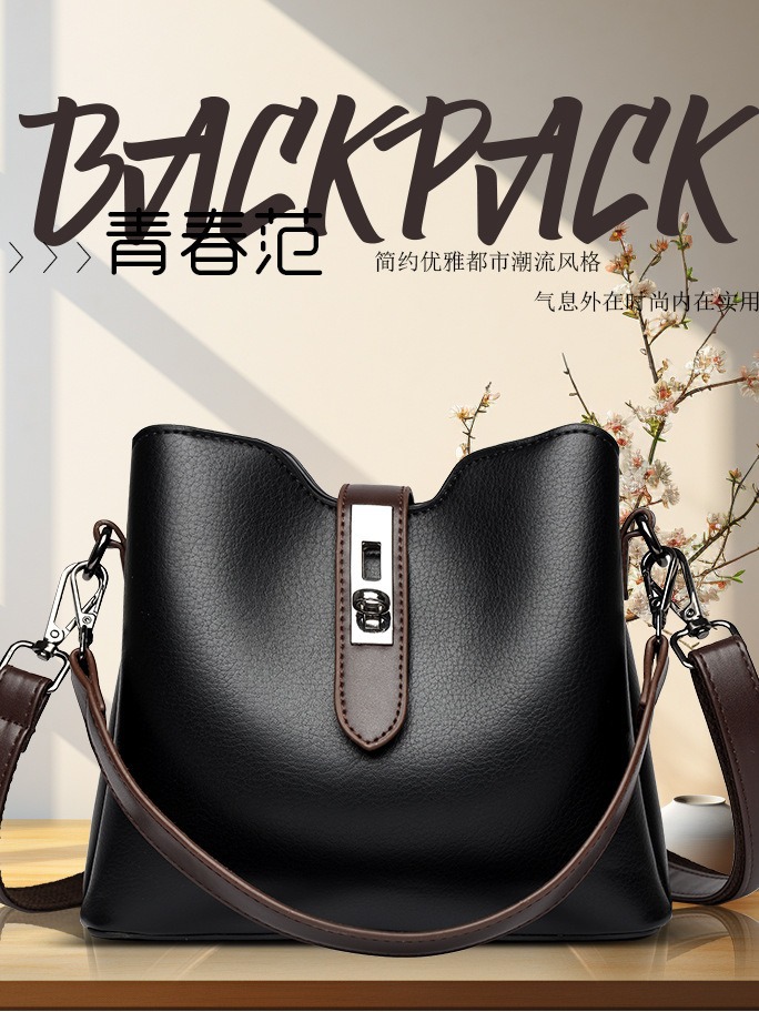 Cross-Border Soft Leather Textured Hand Carrying Bucket Bags Women's 2024 New High-Grade Multi-Layer Large Capacity Shoulder Messenger Bag