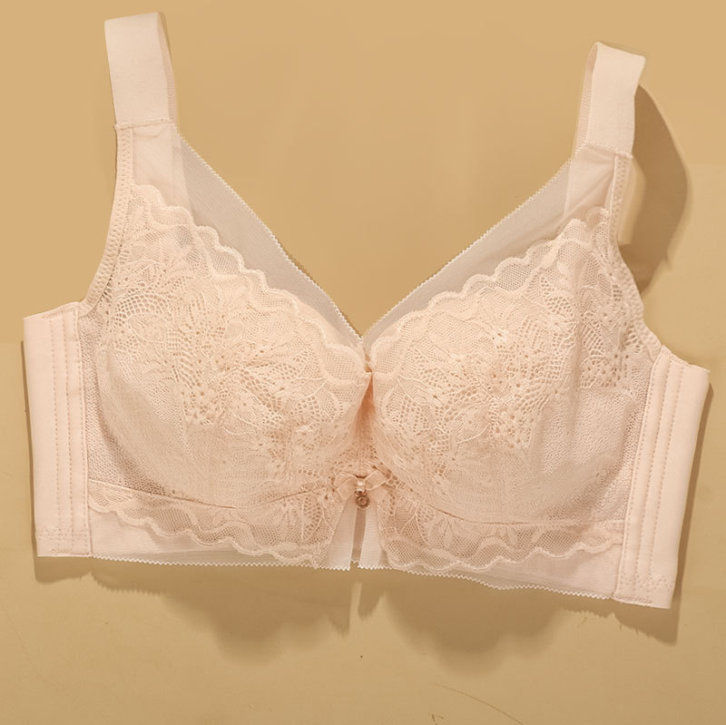 Underwear No Steel Ring Big Breast Show Small and Thin Breathable Anti-Sagging Breast Holding Adjustable Lace plus Size Bra for Women