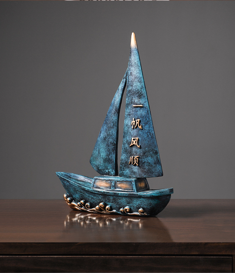 欧美仿真帆船树脂工艺品一帆风顺雕塑帆船摆件客厅玄关办公室橱窗