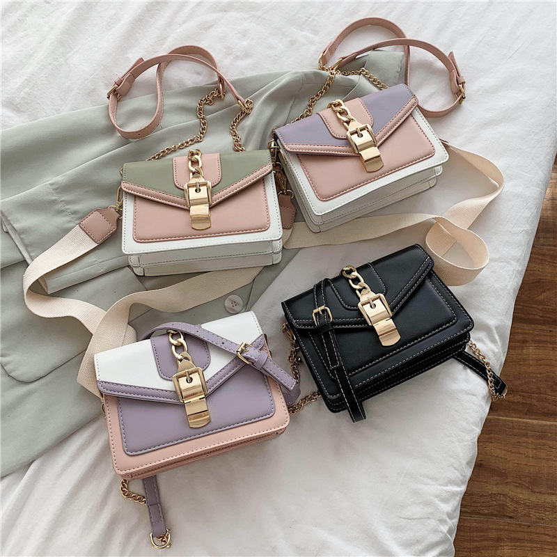 Women's Bag 2022 New Korean Style Fashion Contrast Color Small Square Bag Ins Online Influencer Pop Chain Shoulder Messenger Bag Fashion