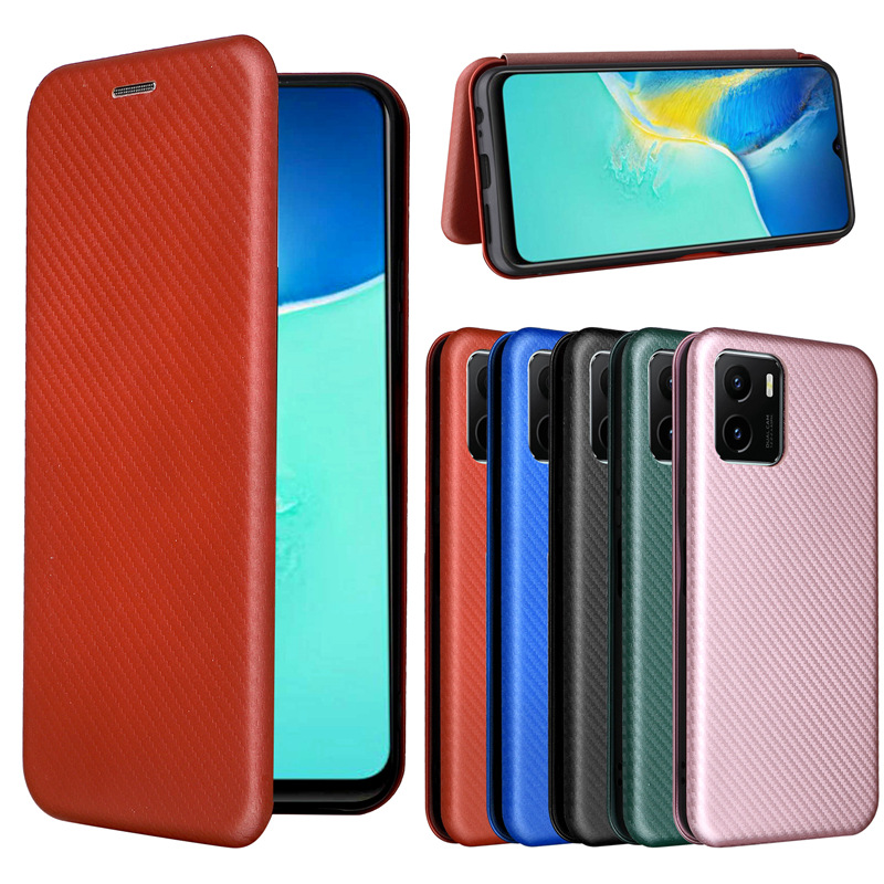 适用vivo y15s 2021多卡碳纤维手机壳y15a中性欧亚翻盖手机保护套