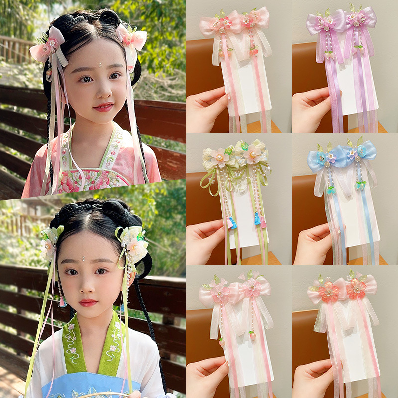 儿童超仙汉服头饰女中国风蝴蝶结步摇流苏飘带发卡小女孩古装配饰
