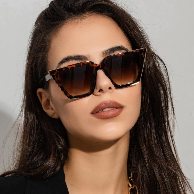 1982新款欧美潮流女士猫眼太阳镜时尚渐变色金属边墨镜街眼镜批发