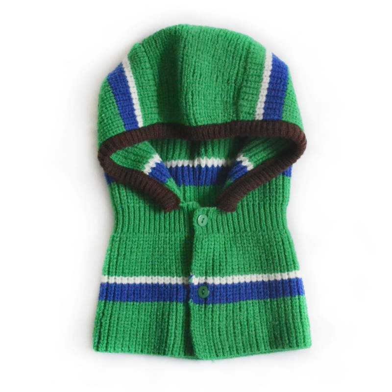 Chengwen Children's Hat Fashion Trend Stripes Knitted Hat Hooded PNE-Piece Suit Boys and Girls Windproof Earflaps Woolen Cap